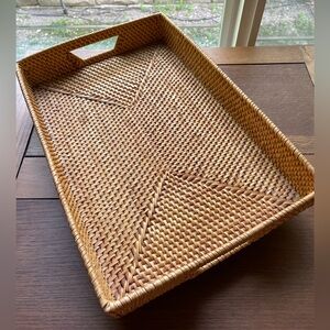 Vintage Hand Woven Rattan Rectangular Serving Tray Excellent Shape Like New